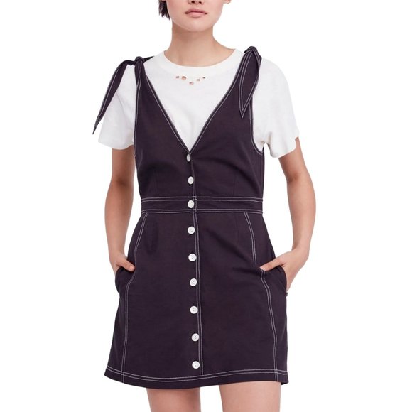 FREE PEOPLE Black London Town Overall Mini Dress Size 4 NWT - Picture 8 of 8